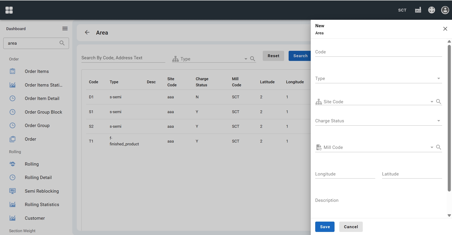 Create area interface
