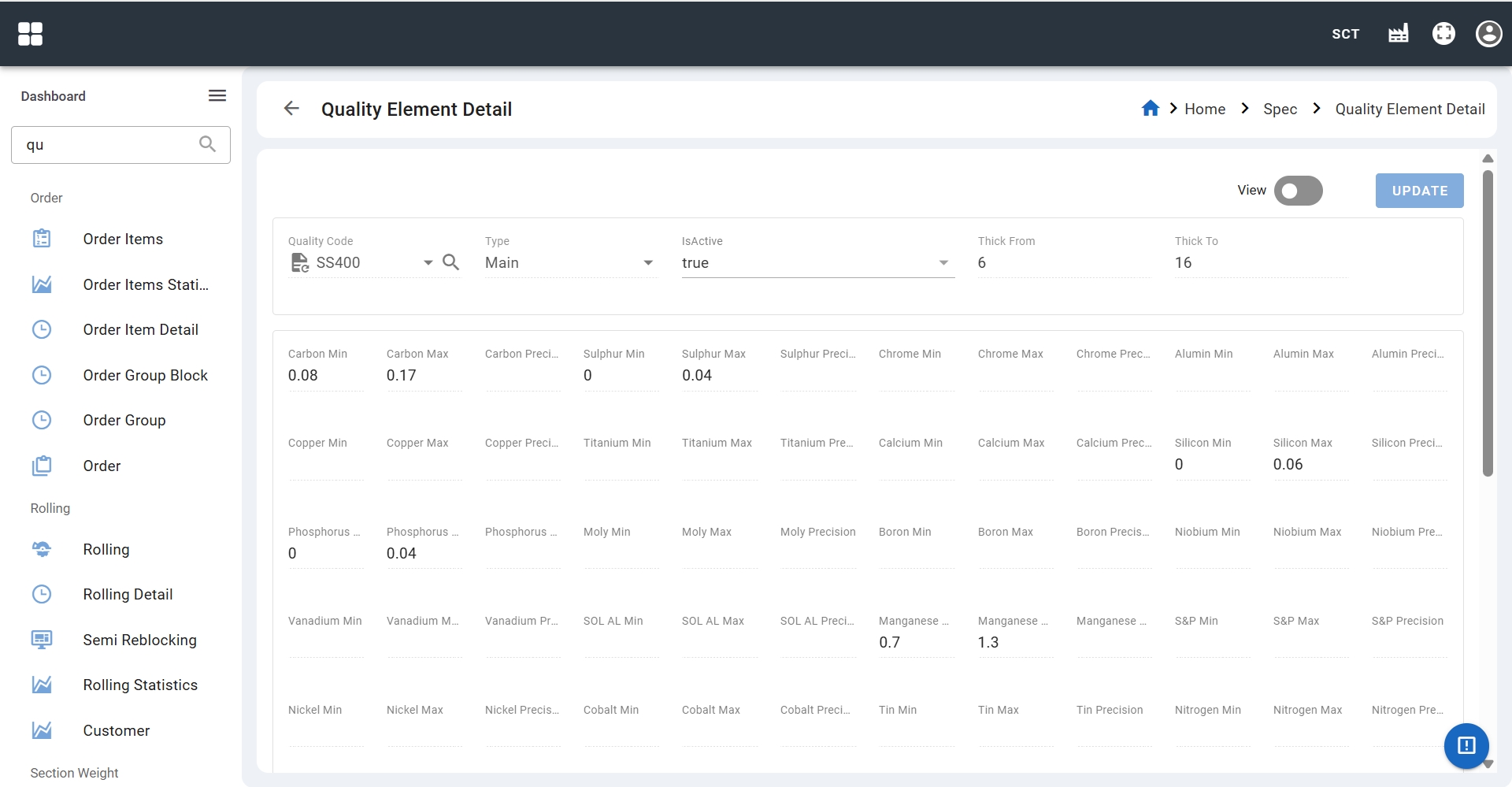 Quality indicator creation page