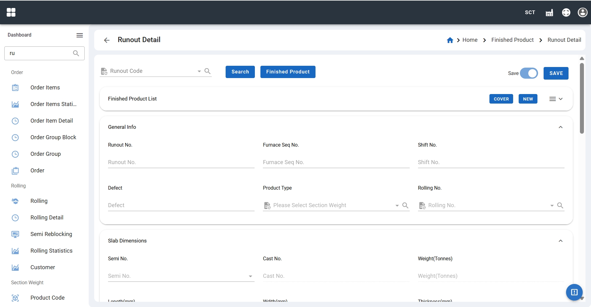 Runout creation page