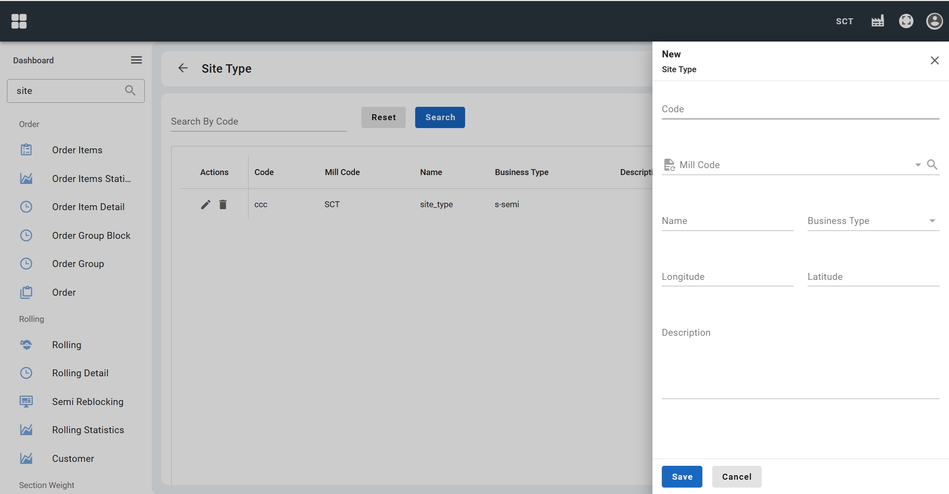 Create site type interface