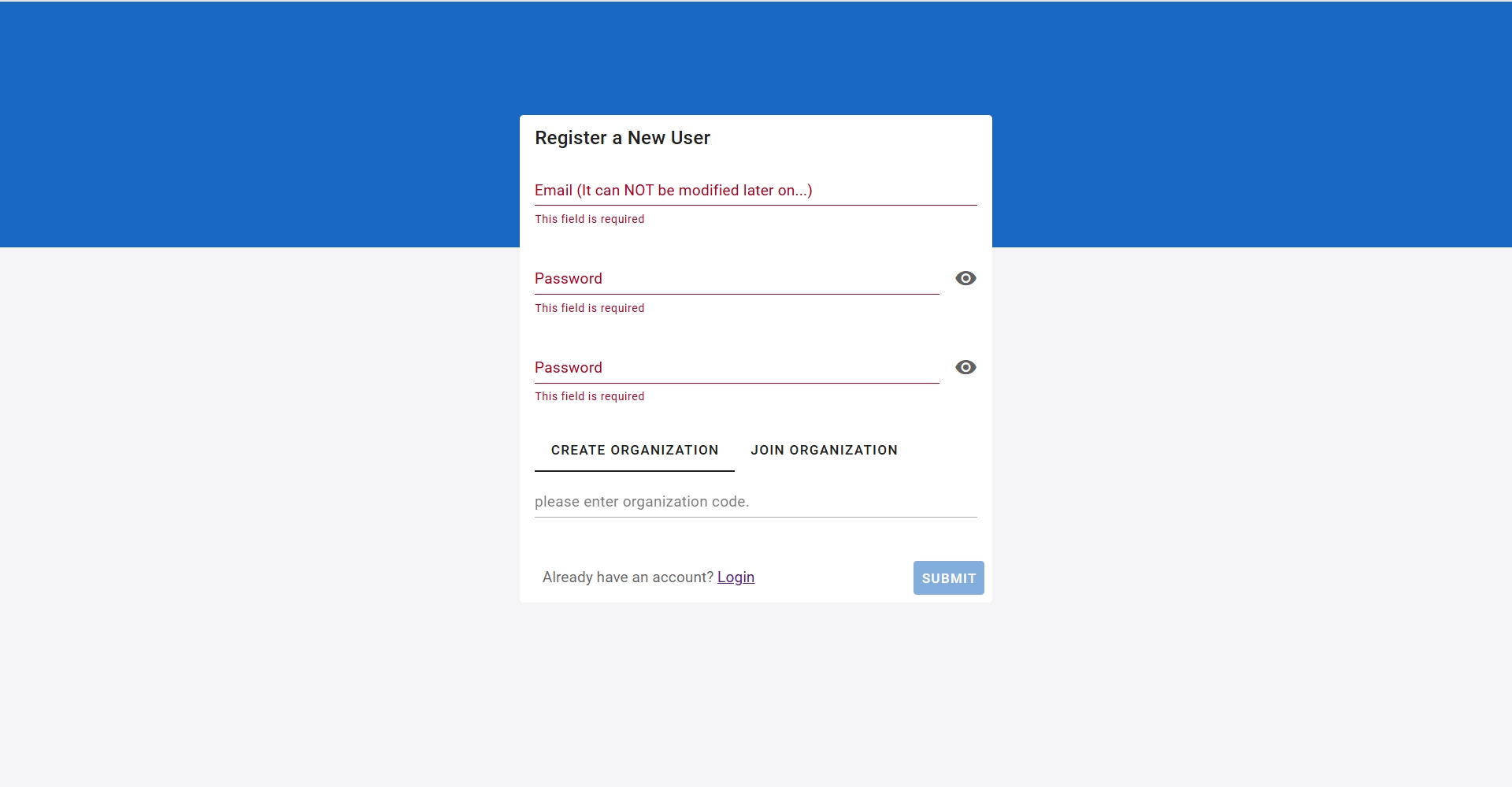 Registration page after input