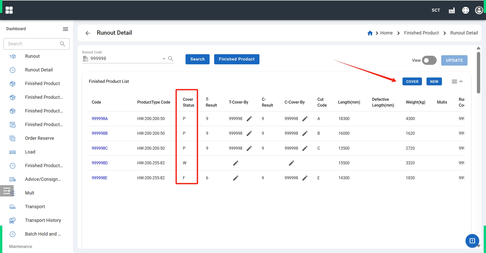 Runout detail page